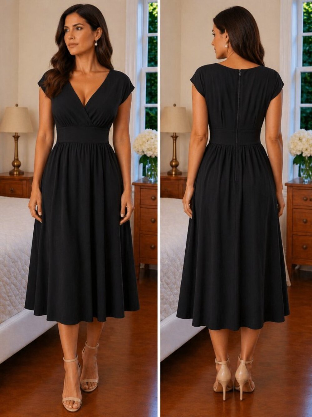 Halston Y2K Excellent Black Midi Dress $179
